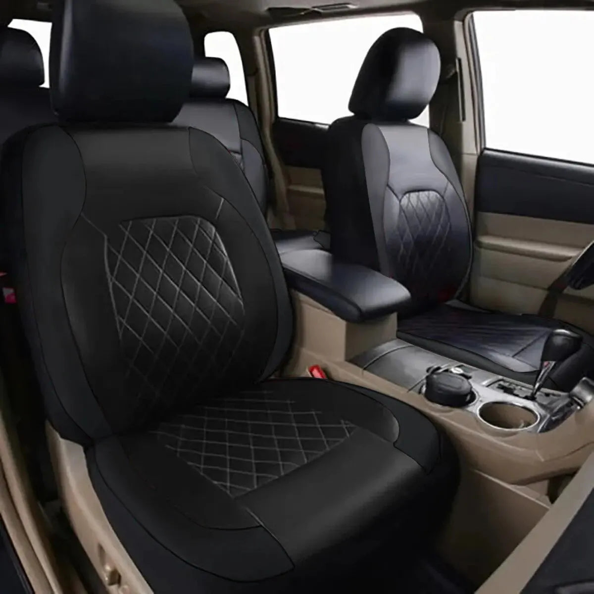 All-Season Quilted PU Leather Car Seat Covers – Full Surround Protector, Waterproof, Universal Fit for Sedan, SUV & Pickup Trucks
