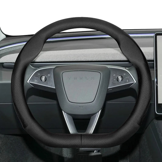 Ultra-Thin Breathable Leather Steering Wheel Cover for Tesla Model 3, Model Y, Model X, Model S (2024) – Comfortable & Stylish Grip