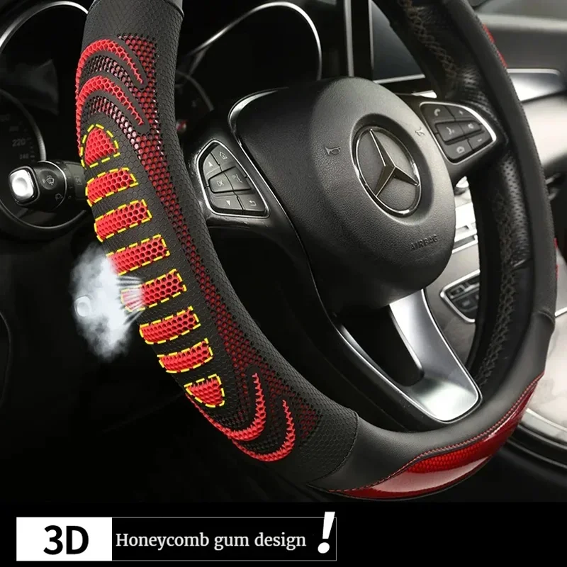 3D Honeycomb Leather Steering Wheel Cover – Anti-Slip Lining, Universal 14.5–15 in