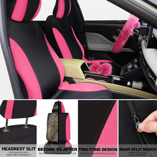 47-Piece Car Seat Cover Full Set – Fluffy Steering Wheel, Seat Belt Covers & Front/Rear Seat Protectors