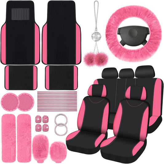 47-Piece Car Seat Cover Full Set – Fluffy Steering Wheel, Seat Belt Covers & Front/Rear Seat Protectors