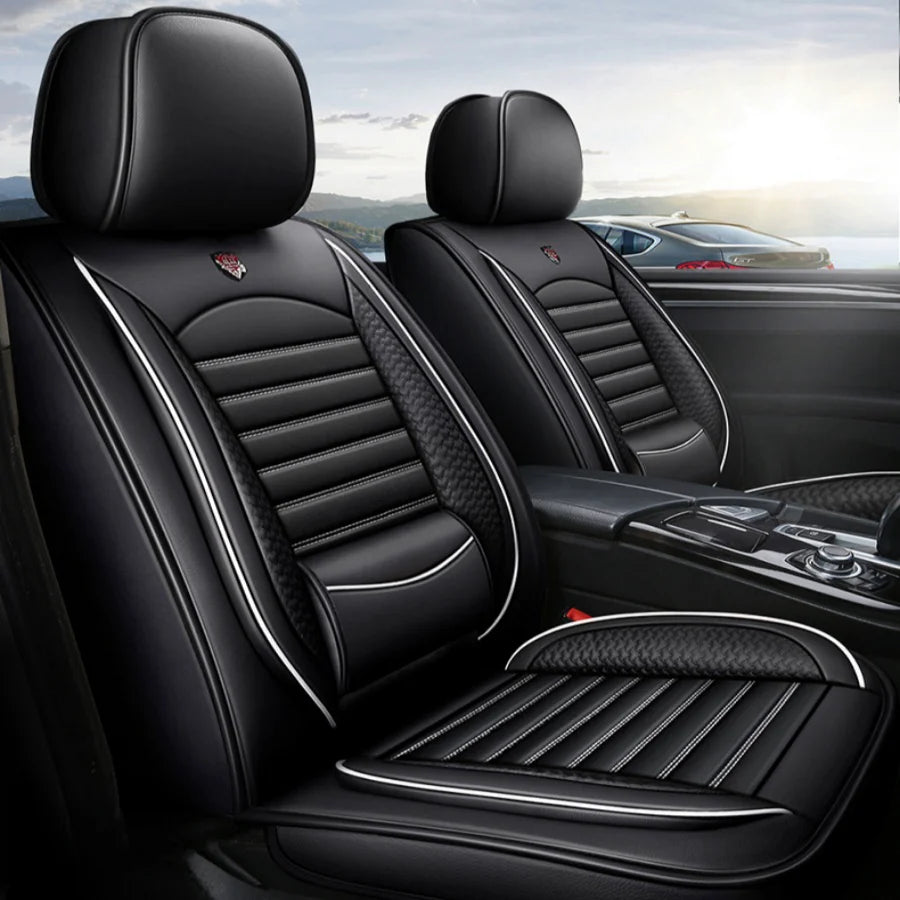 Full Set 5-Seat PU Leather Car Seat Covers – Fixed Lumbar Cushion, Durable & Stain-Resistant Protection