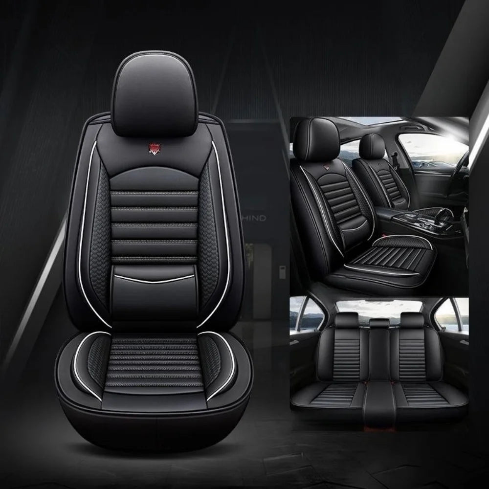 Full Set 5-Seat PU Leather Car Seat Covers – Fixed Lumbar Cushion, Durable & Stain-Resistant Protection