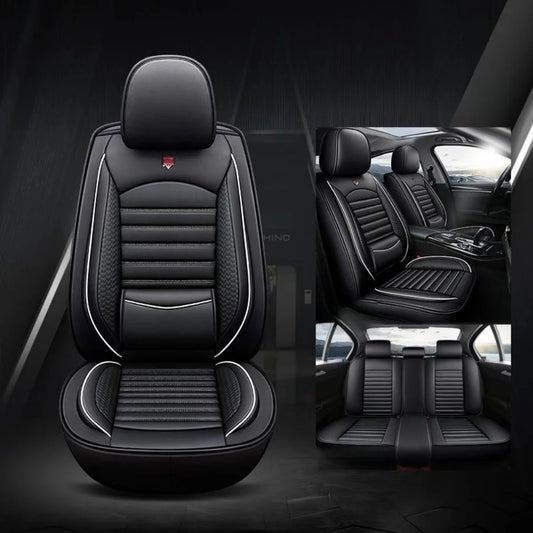 Full Set 5-Seat PU Leather Car Seat Covers – Fixed Lumbar Cushion, Durable & Stain-Resistant Protection