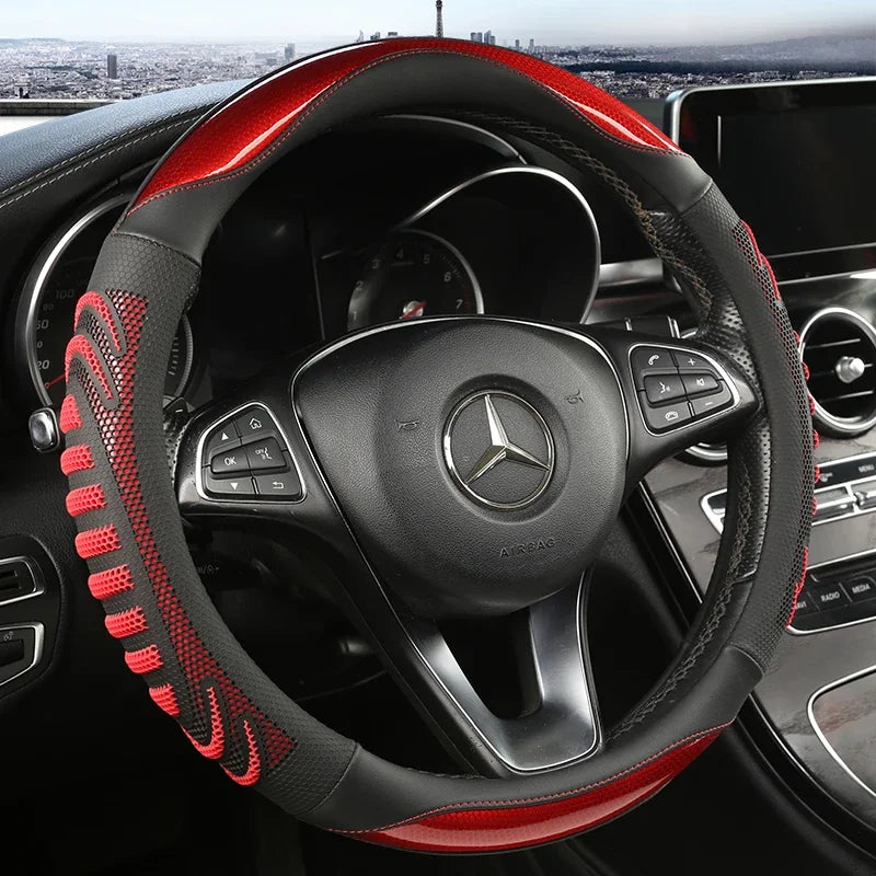 3D Honeycomb Leather Steering Wheel Cover – Anti-Slip Lining, Universal 14.5–15 in