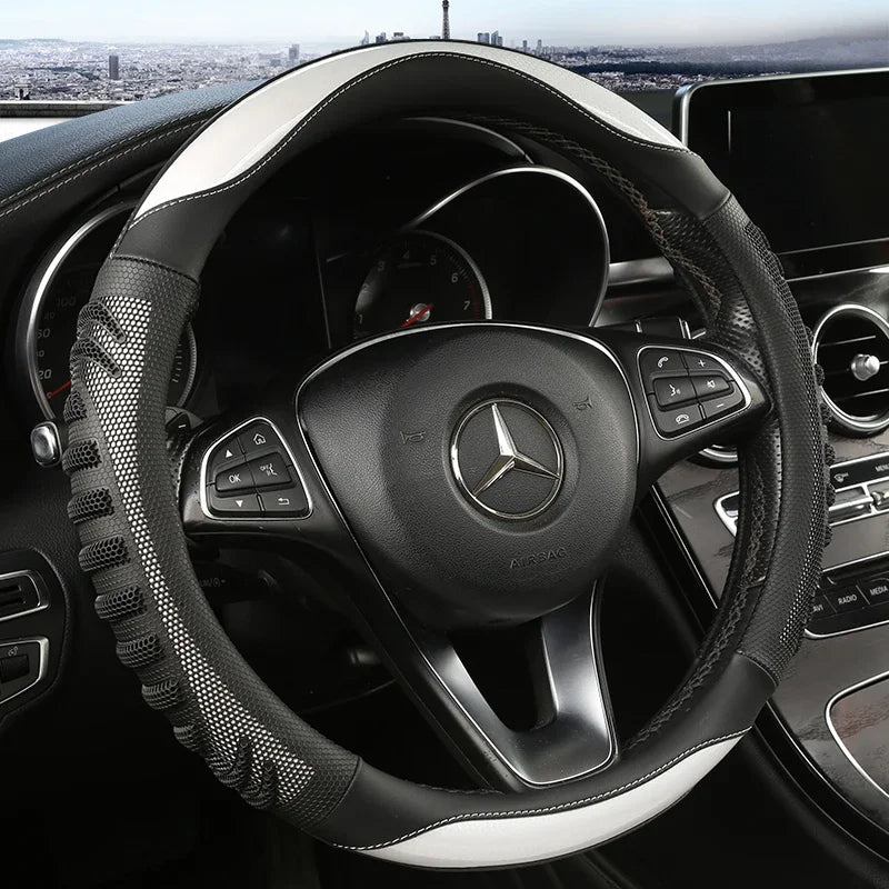 3D Honeycomb Leather Steering Wheel Cover – Anti-Slip Lining, Universal 14.5–15 in